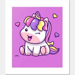 Cute Unicorn Sitting Cartoon Posters and Art